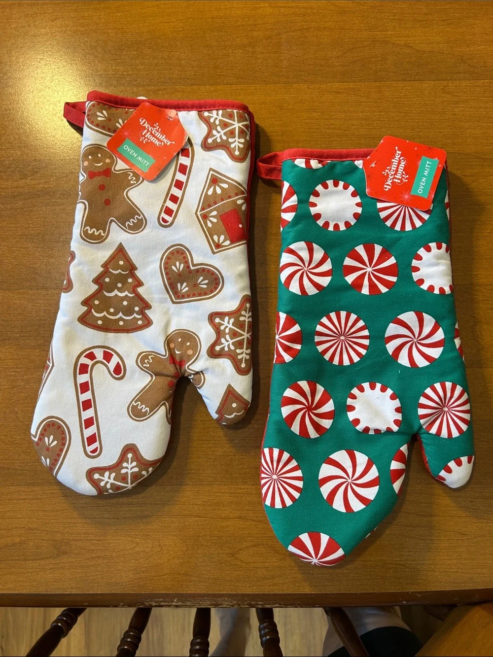 Holiday Oven Mitts - Gingerbread & Peppermint Designs, Red/Green